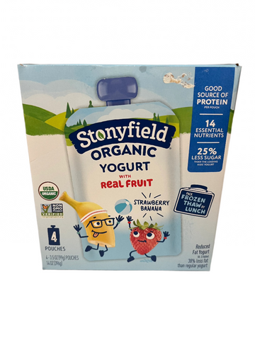 Stonyfield Organic Kids Whole Milk Yogurt Pouches Strawberry Banana 4 count