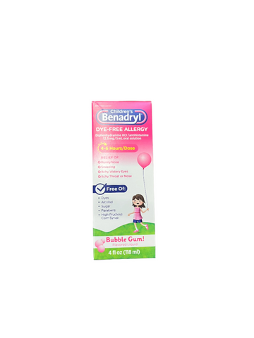 Benadryl Children's Allergy Relief Dye Free Bubblegum Flavored Liquid 4oz