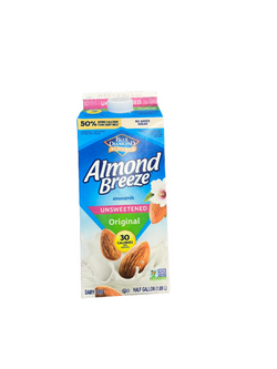 Blue Diamond Almond Breeze Almond Milk Original Unsweetened 1/2 gal